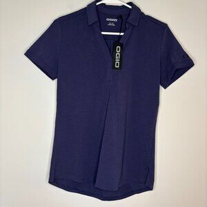 OGIO Sz XS NEW wTAGS VNeck Collared Short Sleeve Stretch Top Navy Round Hem